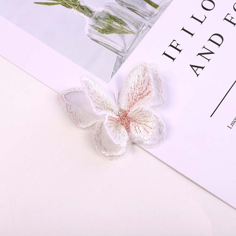 White Iridescent Organza Butterfly Applique Double Layer Patch for Bridal Wear and DIY Sewing Accessories