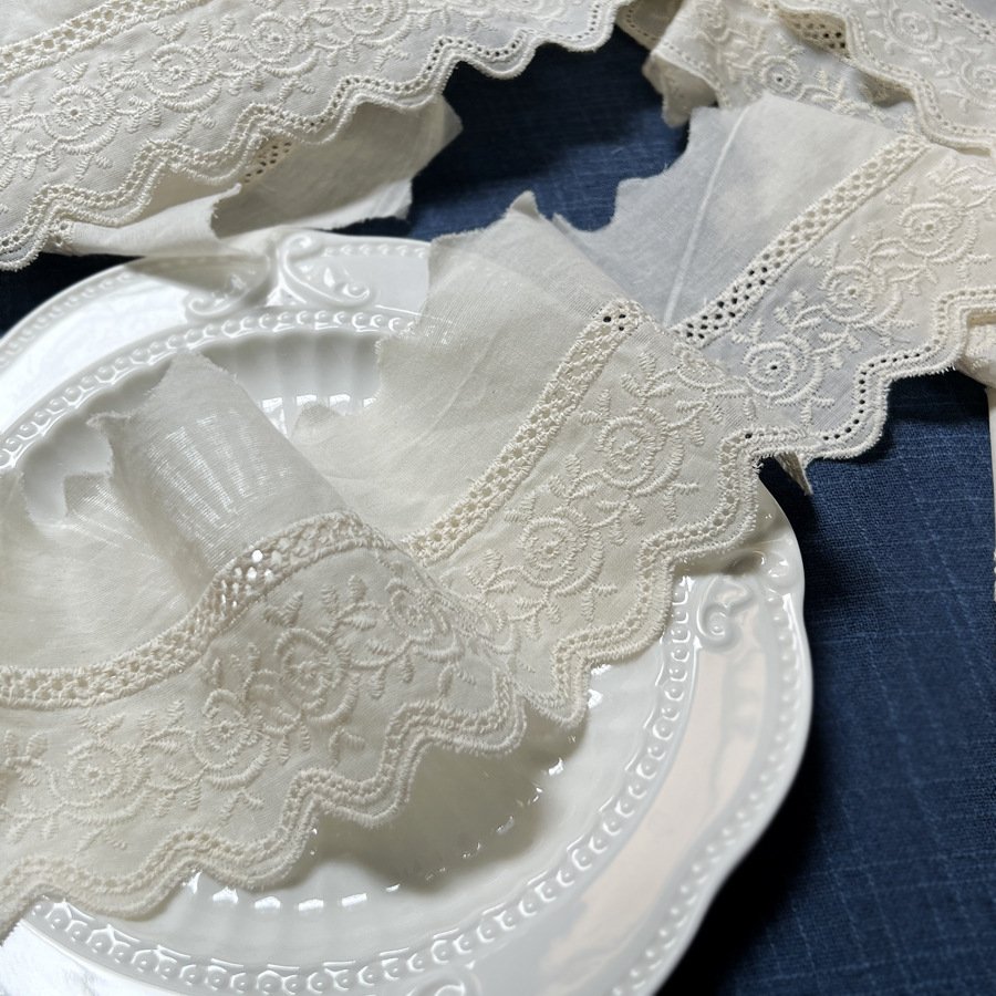 8.5cm cotton embroidered lace border in apricot for DIY crafts clothing decoration