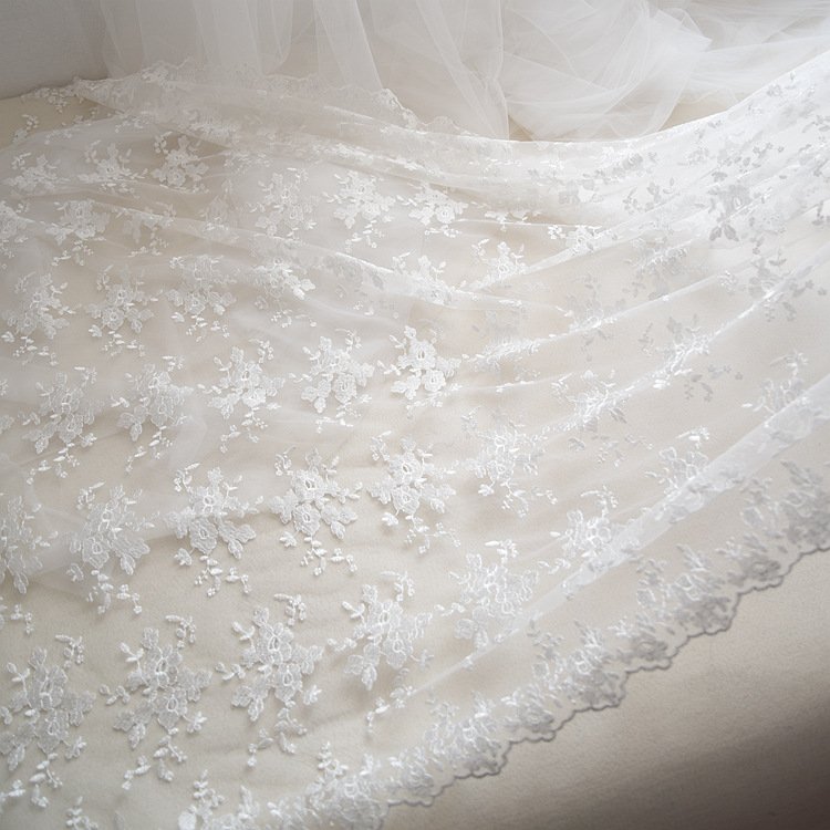 Wide embroidered lace mesh fabric for dresses, gowns and handmade crafts
