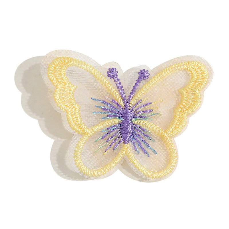 Yellow Gold Thread Embroidery Tulle Butterfly Applique for Clothing and Craft Accessories
