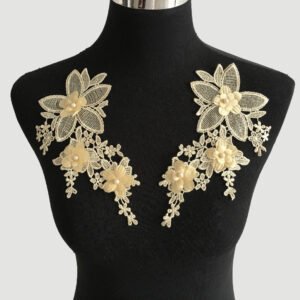 Yellow water-soluble floral lace embroidery appliqué patch for bridal gowns and couture
