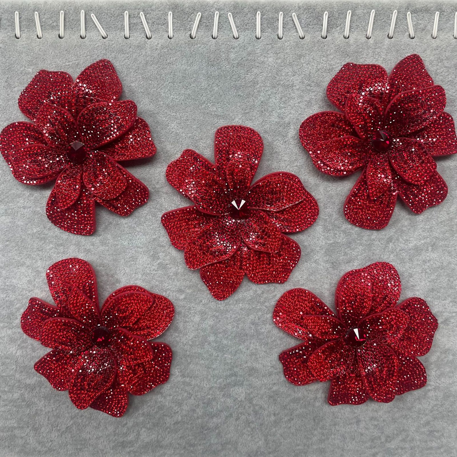 Red rhinestone beaded flower appliqué ideal for dresses, stage costumes and DIY accessories