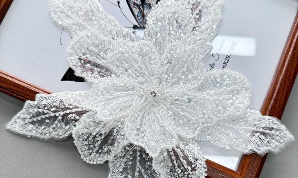 3D Floral Embroidered Appliques Beaded & Rhinestone Embroidered Appliques