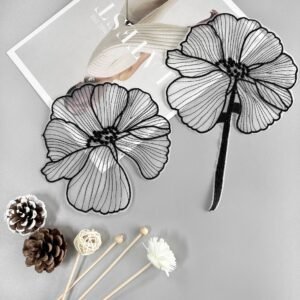 Black transparent floral lace applique patch for dress neckline skirt and fashion accessories