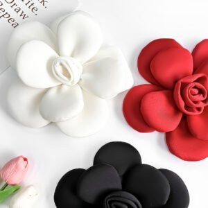 White red and black 3D satin flower appliques for DIY clothing accessories
